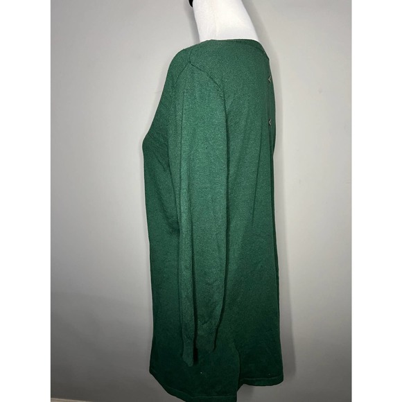 Susan Graver Green V Neck Tunic Sweater Button Back Knit Top Sz M - Picture 7 of 11